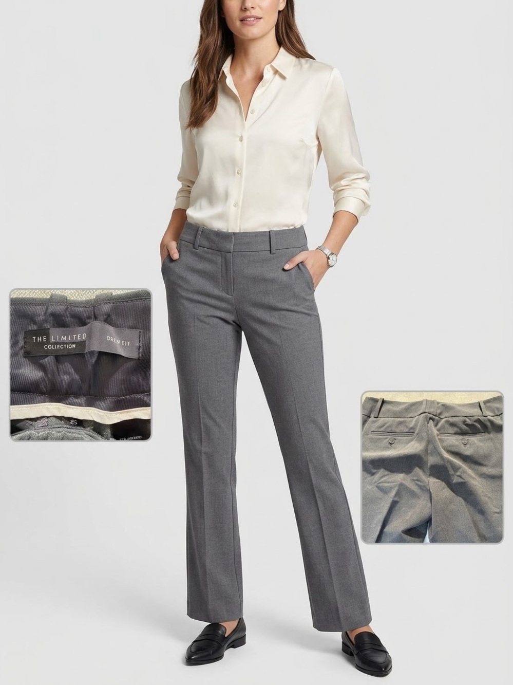 The Limited Drew Fit Dress Pants Grey Short Size 8S Bootcut Work Trousers